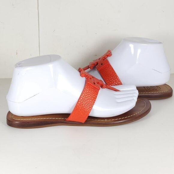 Tory Burch Women's Moore US 7M Corral Leather Slip On Flat Thong Sandals Shoes - Picture 9 of 16